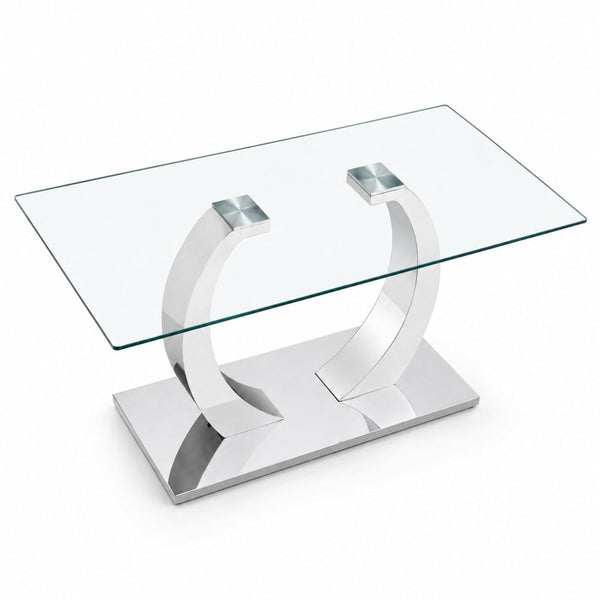 English Elm 63 Inch Rectangular Tempered Glass Dining Table Seats Six with Steel O-Shaped Legs W2920S00165
