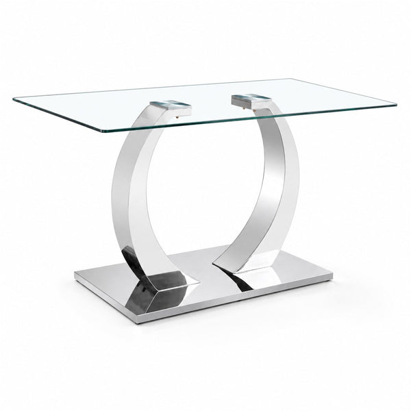 English Elm 63 Inch Rectangular Tempered Glass Dining Table Seats Six with Steel O-Shaped Legs W2920S00165