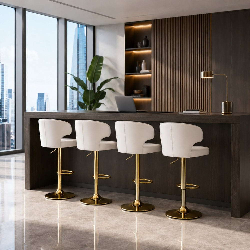 English Elm Modern Swivel Barstool Ergonomic High Back Pu Leather Seat for Kitchen Island or Home Bar White W2920S00166