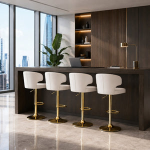 English Elm Modern Swivel Barstool Ergonomic High Back Pu Leather Seat for Kitchen Island or Home Bar White W2920S00166