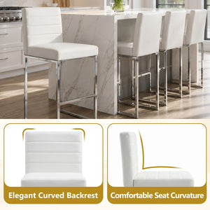 English Elm 25.6 Inch Counter Stools Set of 4 PU Upholstered Modern Metal Seating for Kitchen Island Silver+White W2920S00167