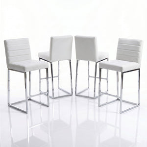English Elm 25.6 Inch Counter Stools Set of 4 PU Upholstered Modern Metal Seating for Kitchen Island Silver+White W2920S00167