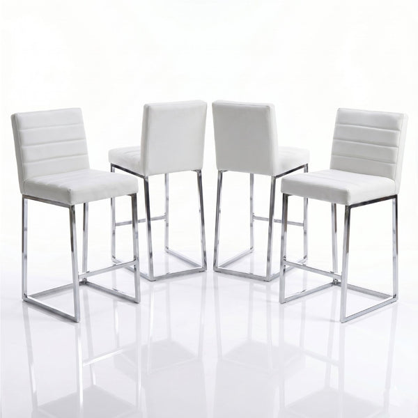 English Elm 25.6 Inch Counter Stools Set of 4 PU Upholstered Modern Metal Seating for Kitchen Island Silver+White W2920S00167