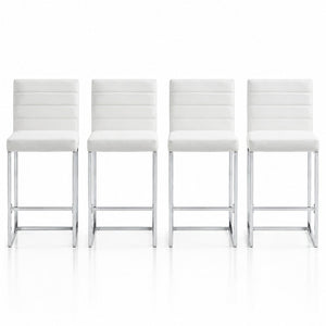 English Elm 25.6 Inch Counter Stools Set of 4 PU Upholstered Modern Metal Seating for Kitchen Island Silver+White W2920S00167