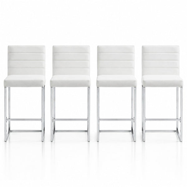 English Elm 25.6 Inch Counter Stools Set of 4 PU Upholstered Modern Metal Seating for Kitchen Island Silver+White W2920S00167