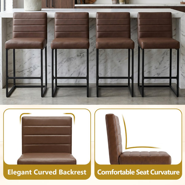 English Elm 25.6 Inch Counter Stools Set of 4 PU Upholstered Modern Metal Seating for Kitchen Island Black Brown W2920S00168