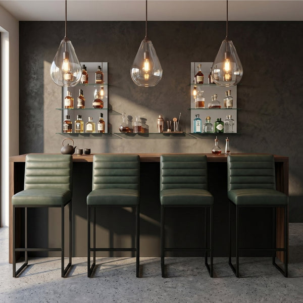 English Elm 25.6 Inch Counter Stools Set of 4 PU Upholstered Modern Metal Seating for Kitchen Island Black+Green W2920S00169