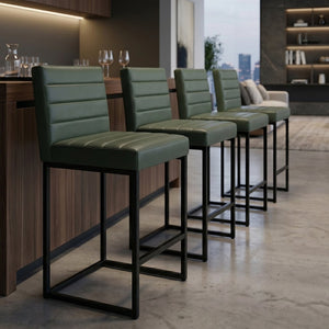 English Elm 25.6 Inch Counter Stools Set of 4 PU Upholstered Modern Metal Seating for Kitchen Island Black+Green W2920S00169
