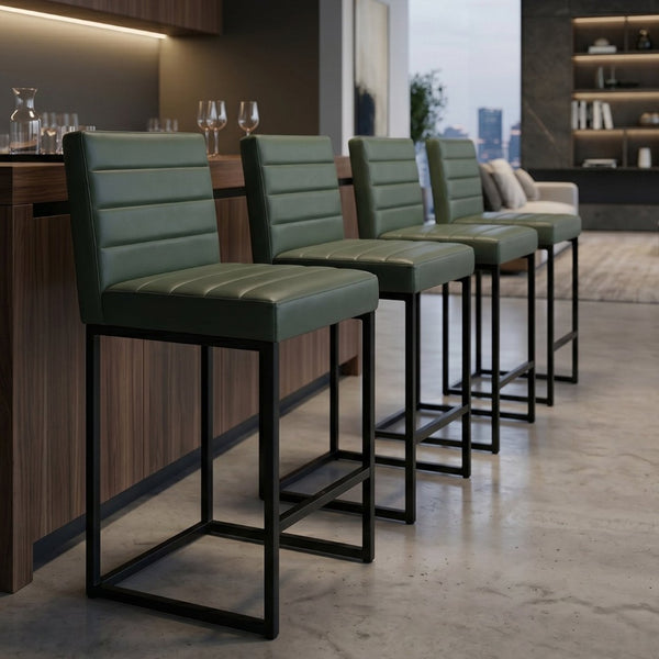 English Elm 25.6 Inch Counter Stools Set of 4 PU Upholstered Modern Metal Seating for Kitchen Island Black+Green W2920S00169