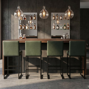 English Elm 25.6 Inch Counter Stools Set of 4 PU Upholstered Modern Metal Seating for Kitchen Island Black+Green W2920S00169
