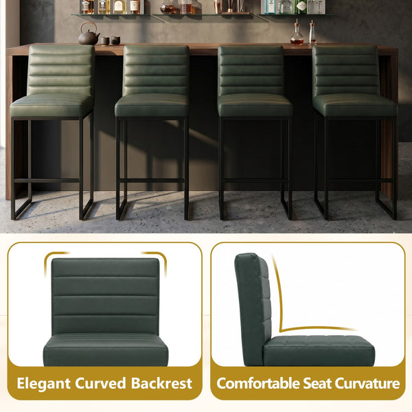 English Elm 25.6 Inch Counter Stools Set of 4 PU Upholstered Modern Metal Seating for Kitchen Island Black+Green W2920S00169