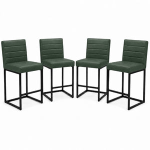 English Elm 25.6 Inch Counter Stools Set of 4 PU Upholstered Modern Metal Seating for Kitchen Island Black+Green W2920S00169