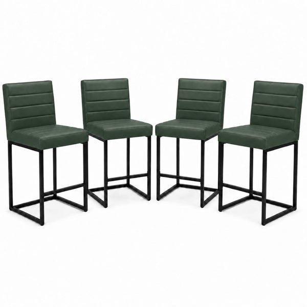 English Elm 25.6 Inch Counter Stools Set of 4 PU Upholstered Modern Metal Seating for Kitchen Island Black+Green W2920S00169