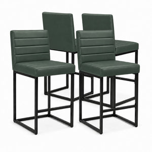 English Elm 25.6 Inch Counter Stools Set of 4 PU Upholstered Modern Metal Seating for Kitchen Island Black+Green W2920S00169