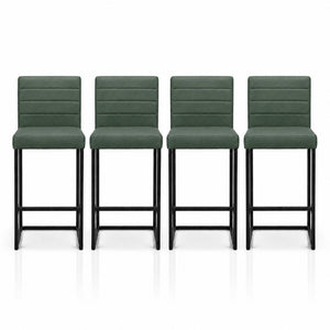 English Elm 25.6 Inch Counter Stools Set of 4 PU Upholstered Modern Metal Seating for Kitchen Island Black+Green W2920S00169