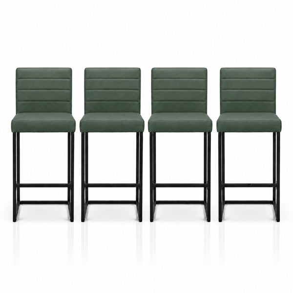 English Elm 25.6 Inch Counter Stools Set of 4 PU Upholstered Modern Metal Seating for Kitchen Island Black+Green W2920S00169