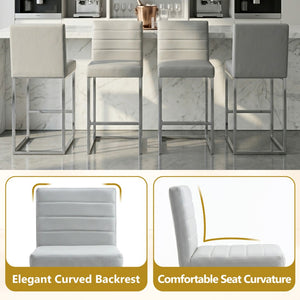 English Elm 25.6 Inch Counter Stools Set of 4 PU Upholstered Modern Metal Seating for Kitchen Island Grey+Silver W2920S00170