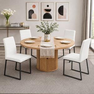 English Elm 4piece Round Pedestal Dining Set with Fluted Column Base Pu Cushioned Chairs Black, White, Wood W2920S00172