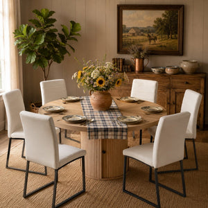 English Elm 6piece Round Pedestal Dining Set with Roman Column Base Pu Padded Chairs Storage Shelf Black, White, Wood W2920S00173