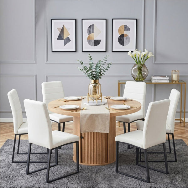 English Elm 6piece Round Pedestal Dining Set with Roman Column Base Pu Padded Chairs Storage Shelf Black, White, Wood W2920S00173