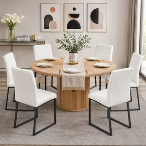 English Elm 6piece Round Pedestal Dining Set with Roman Column Base Pu Padded Chairs Storage Shelf Black, White, Wood W2920S00173