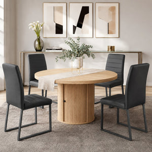 English Elm 4piece Round Pedestal Dining Set with Fluted Column Base Pu Cushioned Chairs Black, Wood W2920S00174