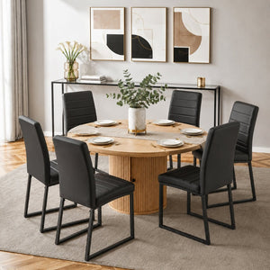 English Elm 6piece Round Pedestal Dining Set with Roman Column Base Pu Padded Chairs Storage Shelf Black, Wood W2920S00175