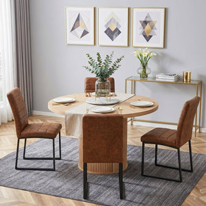 English Elm 4piece Suede Padded Dining Set with Fluted Pedestal Round Table and Lower Storage Shelf W2920S00176