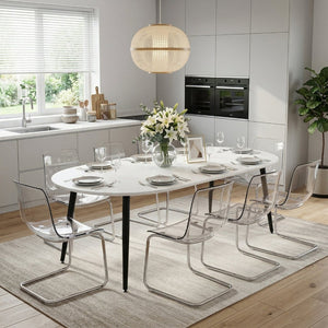English Elm Pull Extendable Round Mdf Dining Set with Acrylic Chairs for Modern Minimalist Spaces W2920S00179