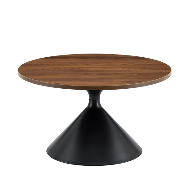English Elm 2-piece Nesting Round Coffee Table Set Walnut Top Sculptural Steel Base Living Room Black + Walnut W2920S00182