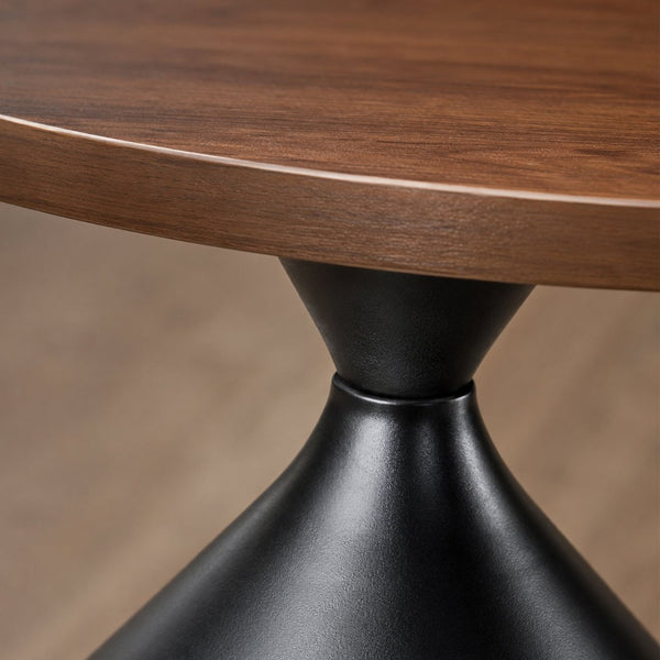 English Elm 2-piece Nesting Round Coffee Table Set Walnut Top Sculptural Steel Base Living Room Black + Walnut W2920S00182