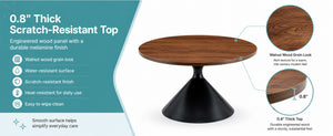 English Elm 2-piece Nesting Round Coffee Table Set Walnut Top Sculptural Steel Base Living Room Black + Walnut W2920S00182