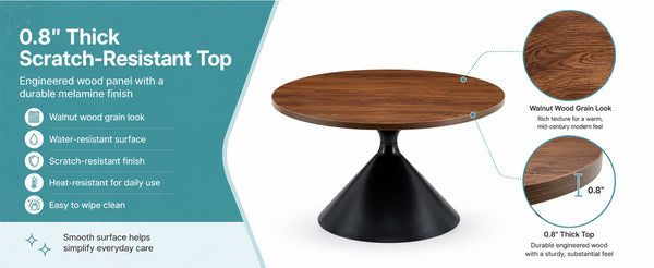 English Elm 2-piece Nesting Round Coffee Table Set Walnut Top Sculptural Steel Base Living Room Black + Walnut W2920S00182
