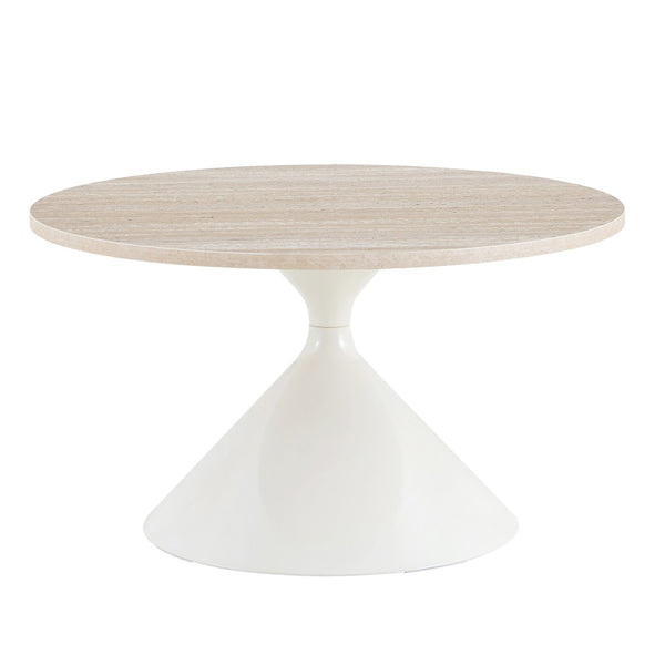 English Elm 2-piece Nesting Round Coffee Table Set Walnut Top Sculptural Steel Base Living Room White W2920S00183