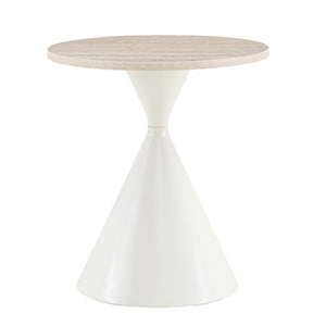 English Elm 2-piece Nesting Round Coffee Table Set Walnut Top Sculptural Steel Base Living Room White W2920S00183