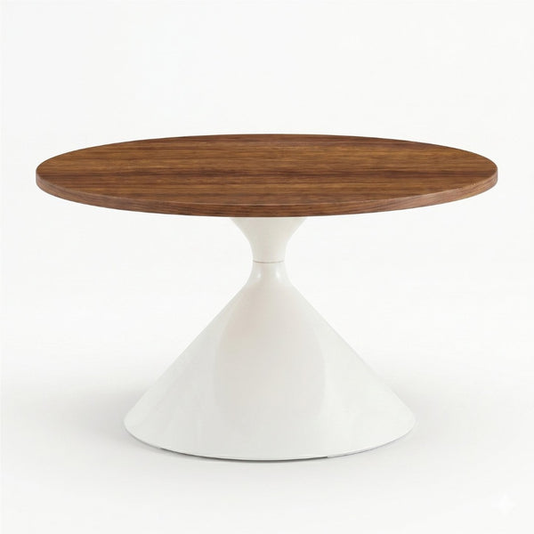 English Elm 2-piece Nesting Round Coffee Table Set Walnut Top Sculptural Steel Base Living Room White + Walnut W2920S00184