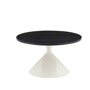English Elm 2-piece Nesting Round Coffee Table Set Walnut Top Sculptural Steel Base Living Room Black + White W2920S00185
