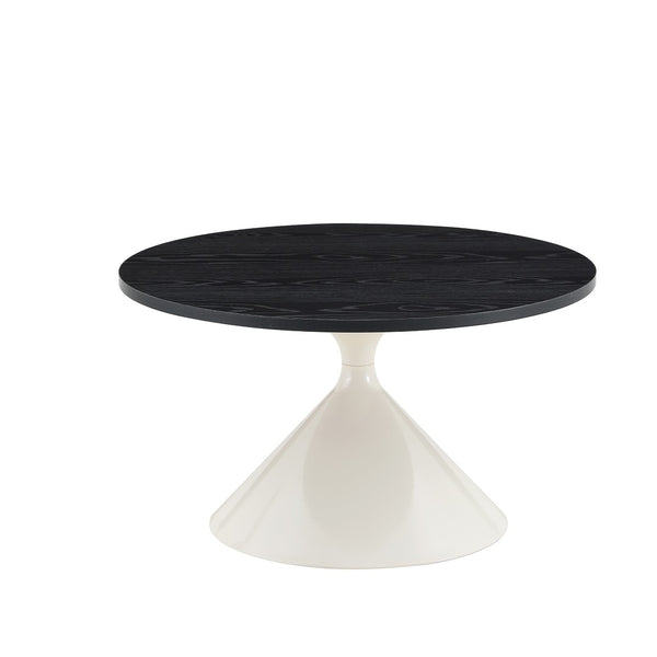 English Elm 2-piece Nesting Round Coffee Table Set Walnut Top Sculptural Steel Base Living Room Black + White W2920S00185