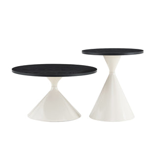 English Elm 2-piece Nesting Round Coffee Table Set Walnut Top Sculptural Steel Base Living Room Black + White W2920S00185