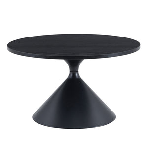 English Elm 2-piece Nesting Round Coffee Table Set Walnut Top Sculptural Steel Base Living Room Black W2920S00186
