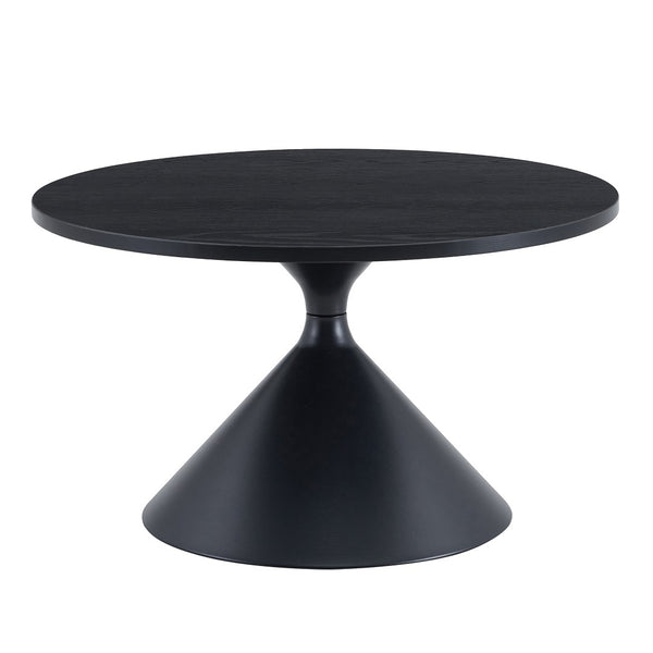 English Elm 2-piece Nesting Round Coffee Table Set Walnut Top Sculptural Steel Base Living Room Black W2920S00186