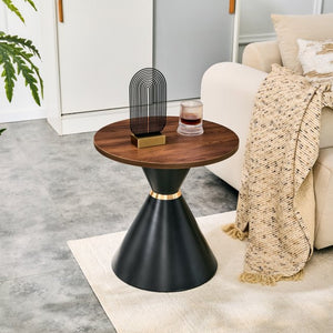 English Elm 2-piece Nesting Round Coffee Tables Walnut Finish Steel Base Modern Living Room Set W2920S00187