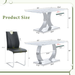 English Elm Switchable Base Glass Top Dining Set Six Armchairs Modern Minimalist Style W2920S00188