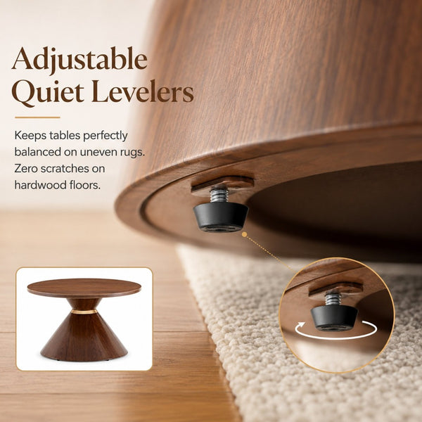 English Elm 2-piece Nesting Round Coffee Table Set Walnut Grain Hourglass Mid-century Modern Living W2920S00189
