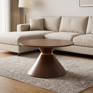 English Elm 2-piece Nesting Round Coffee Table Set Walnut Grain Hourglass Mid-century Modern Living W2920S00189