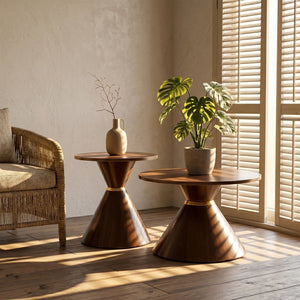 English Elm 2-piece Nesting Round Coffee Table Set Walnut Grain Hourglass Mid-century Modern Living W2920S00189