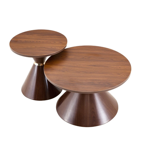 English Elm 2-piece Nesting Round Coffee Table Set Walnut Grain Hourglass Mid-century Modern Living W2920S00189