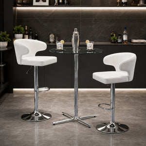 English Elm Modern Glass Top Pub Table Set Swivel Faux Leather Barstools Chrome Kitchen Bistro W2920S00190
