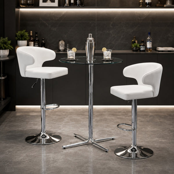 English Elm Modern Glass Top Pub Table Set Swivel Faux Leather Barstools Chrome Kitchen Bistro W2920S00190