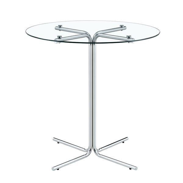 English Elm Modern Glass Top Pub Table Set Swivel Faux Leather Barstools Chrome Kitchen Bistro W2920S00190